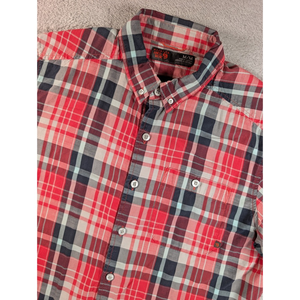 Mountain Hardwear Mens Red Plaid Short Sleeve Button‎ Up Shirt Linen Size M
